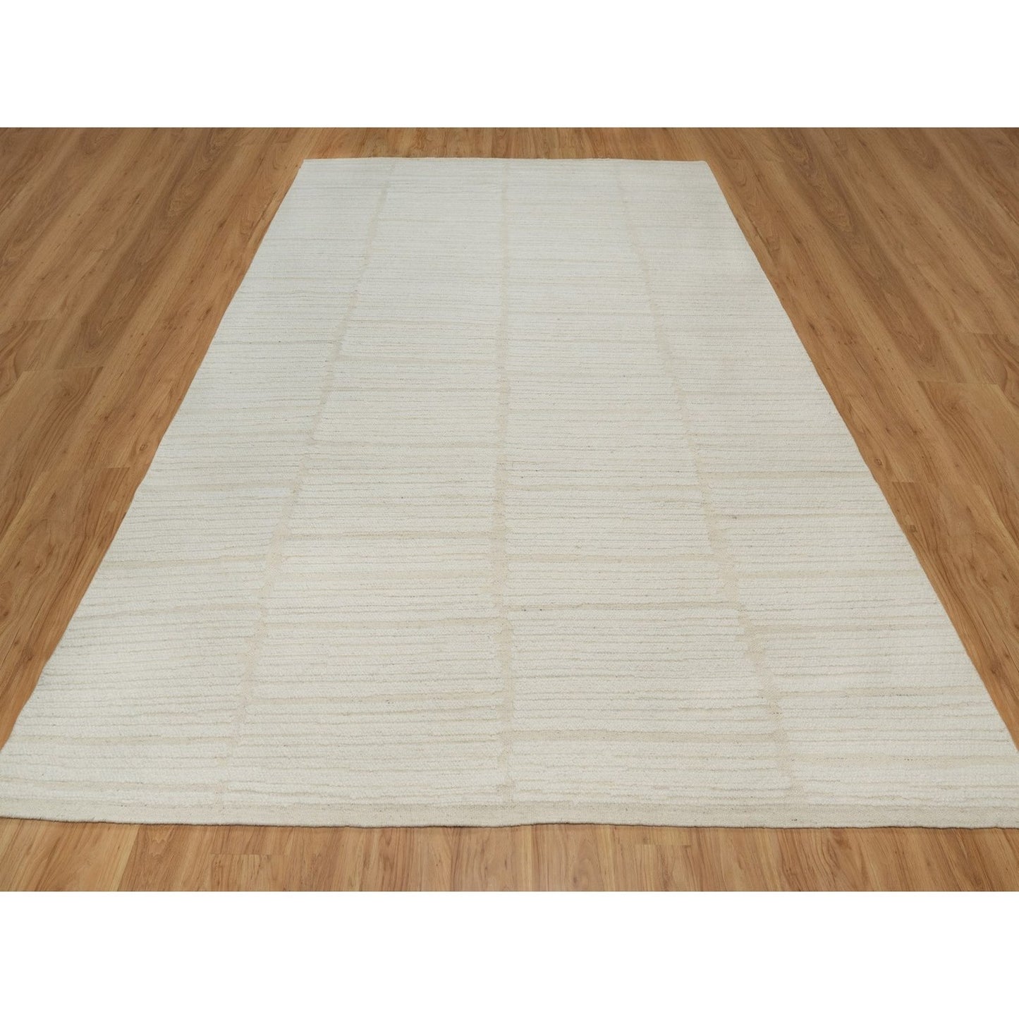 9'X12' Ivory Flat Weave With Pile Undyed Natural Wool Hand Woven Rug