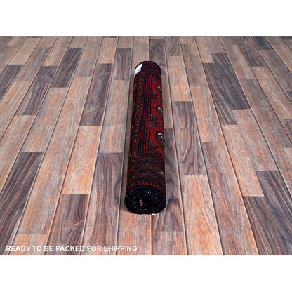 2'9"X4'4" Red Princess Bokara Geometric Design Wool Hand Knotted Sample Rug