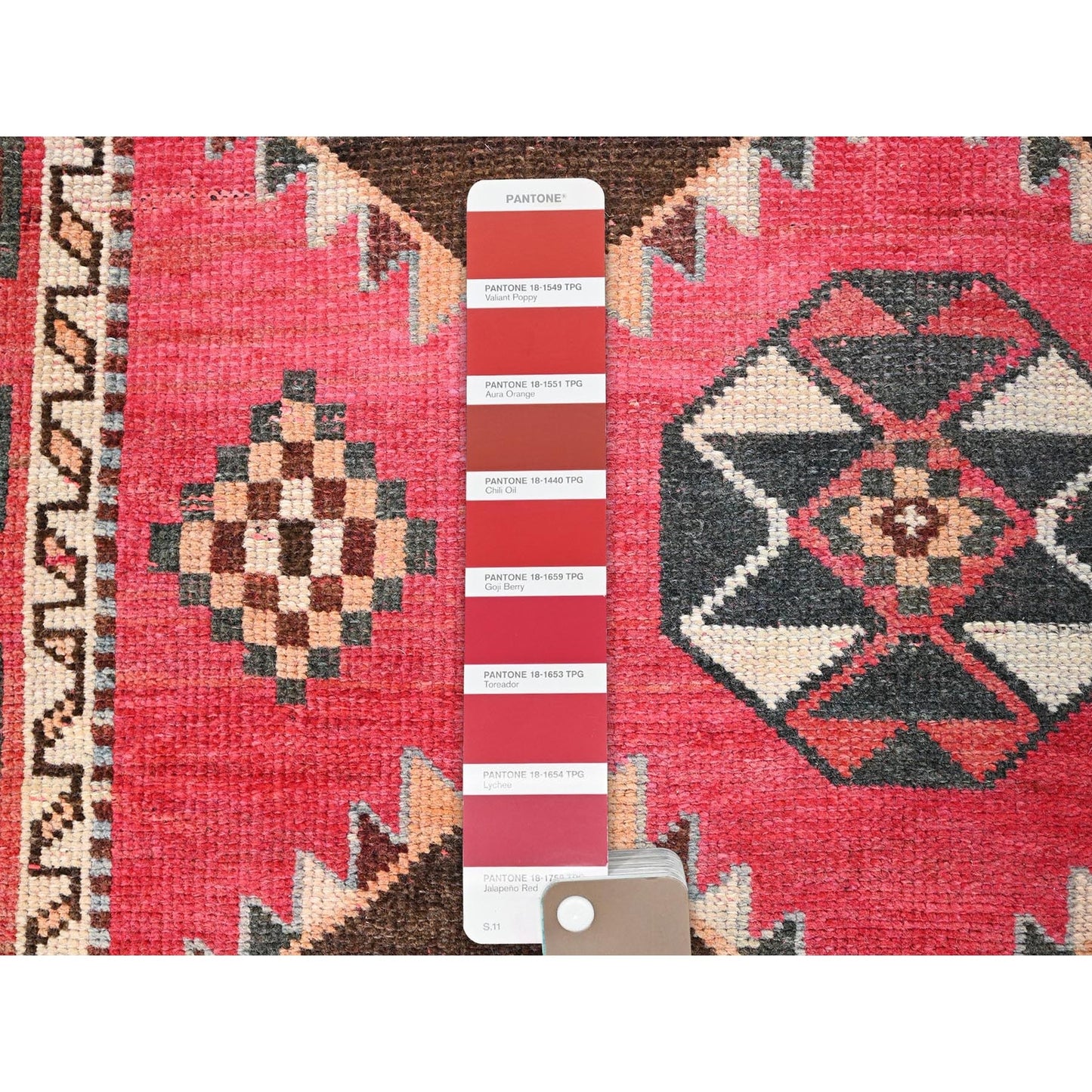 3'5"X6'10" Red Evenly Worn Wool Hand Knotted Oriental Rug
