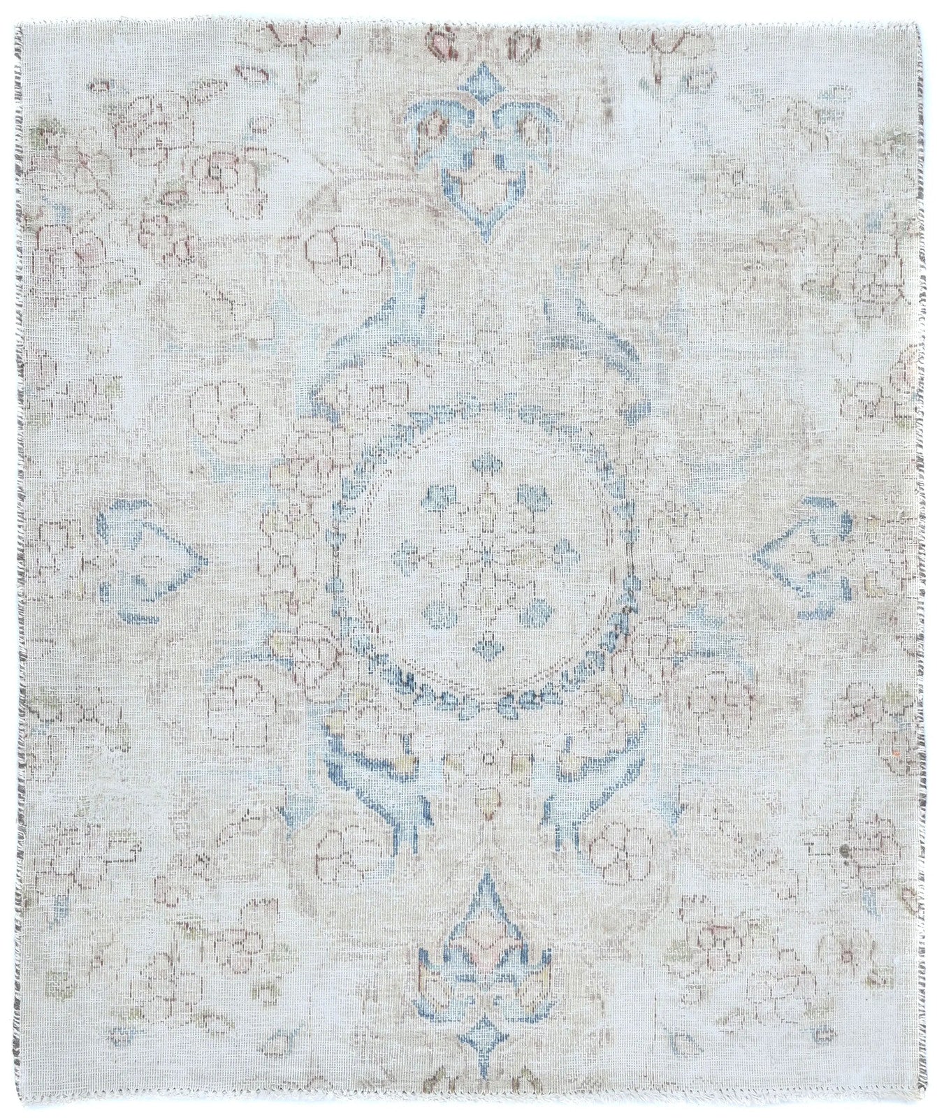 Muted Cream Floral Design Semi-Antique 2'6X2'11 Oriental Rug