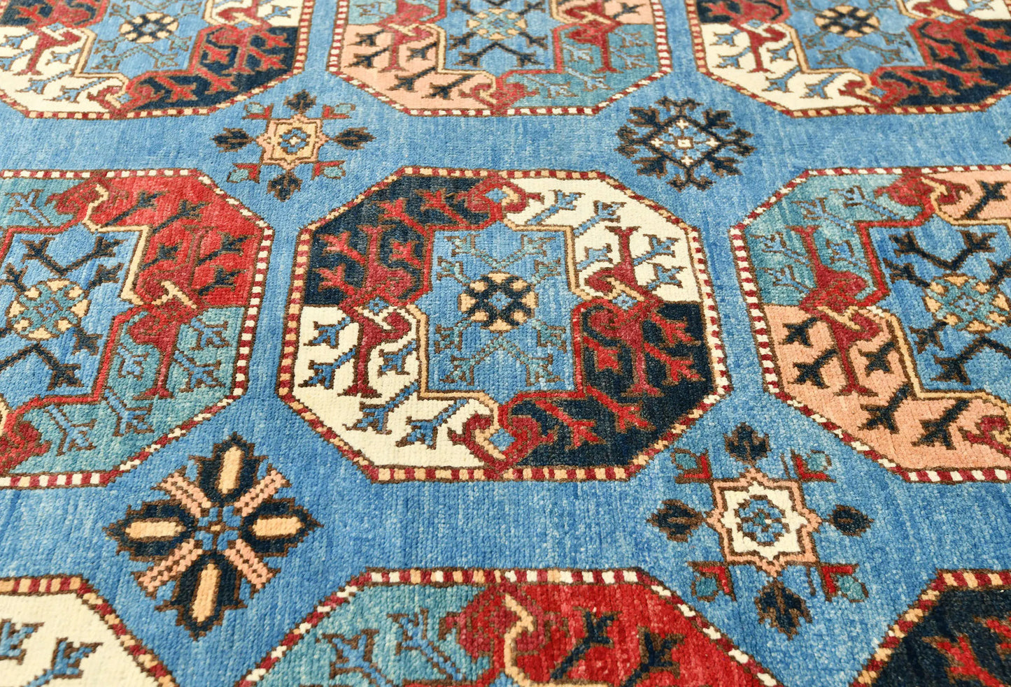 Hand-Knotted Farmhouse Rug Geometric Tribal Style Wool Oriental Carpet 8X10 ft