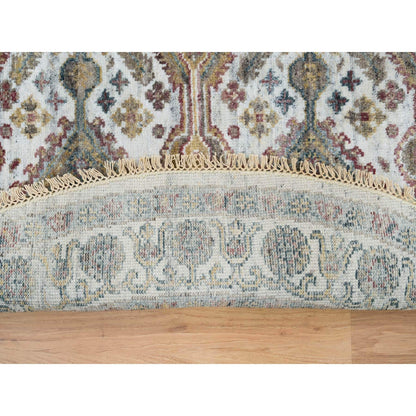 5'10"X5'10" Ivory Rosettes Border Wool Hand Knotted Round Oriental Rug