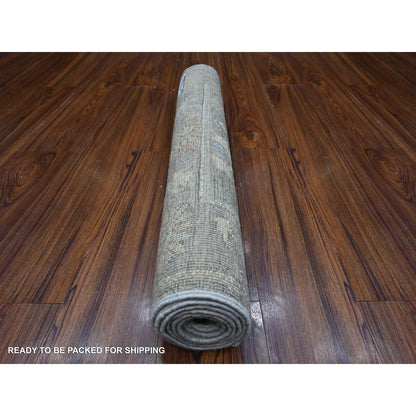 2'7"X6'1" Nevada Gray Wool Weft Afghan Angora Oushak Runner Oriental Rug