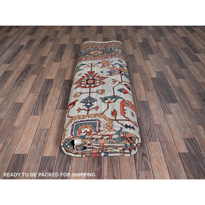 10'4"X14' Light Green Heris All Over Design Hand Knotted Soft Wool Rug