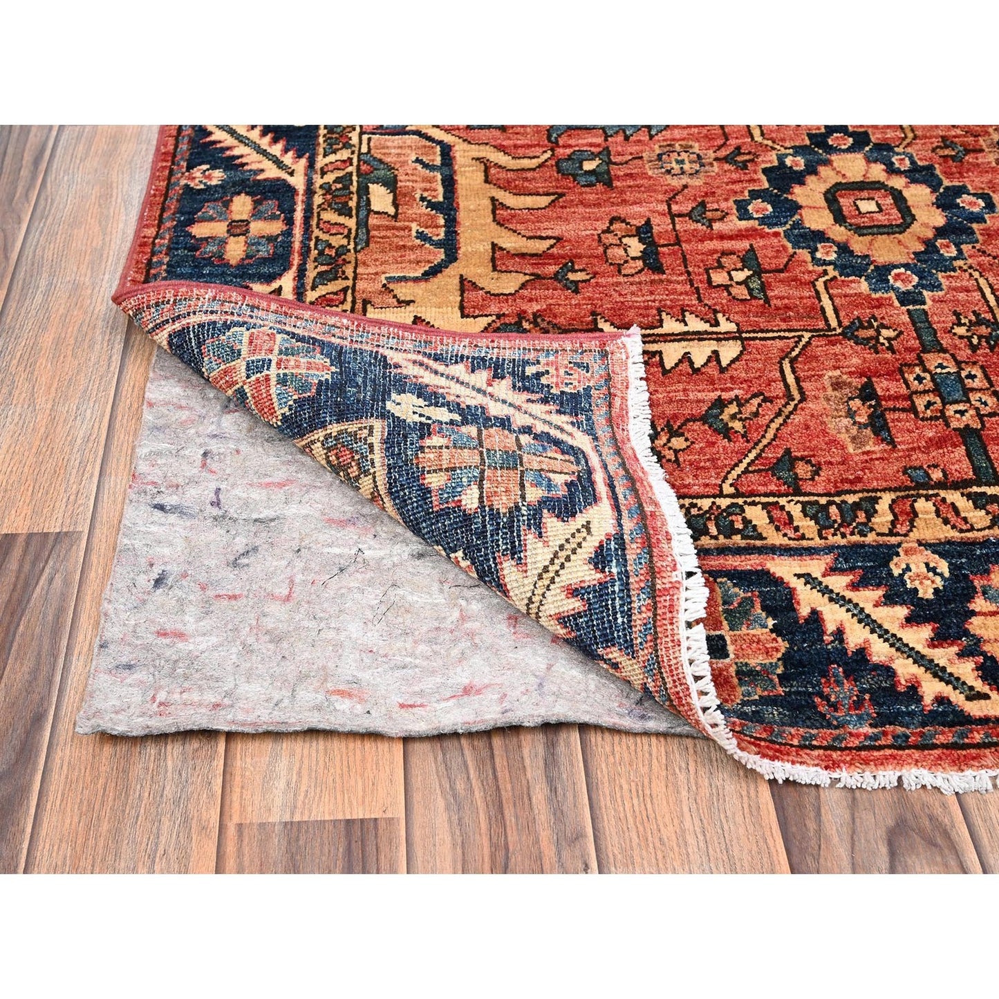 3'10"X13'7" Red Heris All Over Design Wool Hand Knotted Runner Oriental Rug