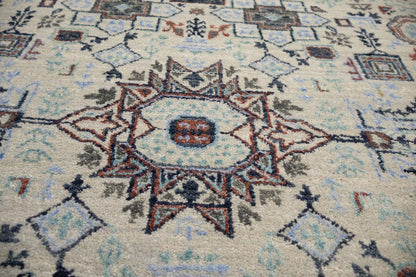 Hand-Knotted Cream Oushak Oriental Round Rug 6x6 Ft Classic Foyer Carpet