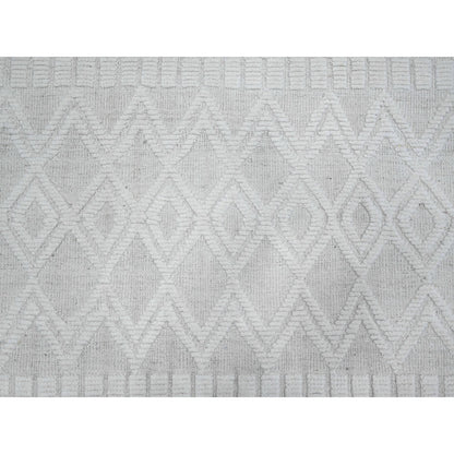 9'X12'6" Polar Bear White Hand Knotted Moroccan Weave Wool Oriental Rug