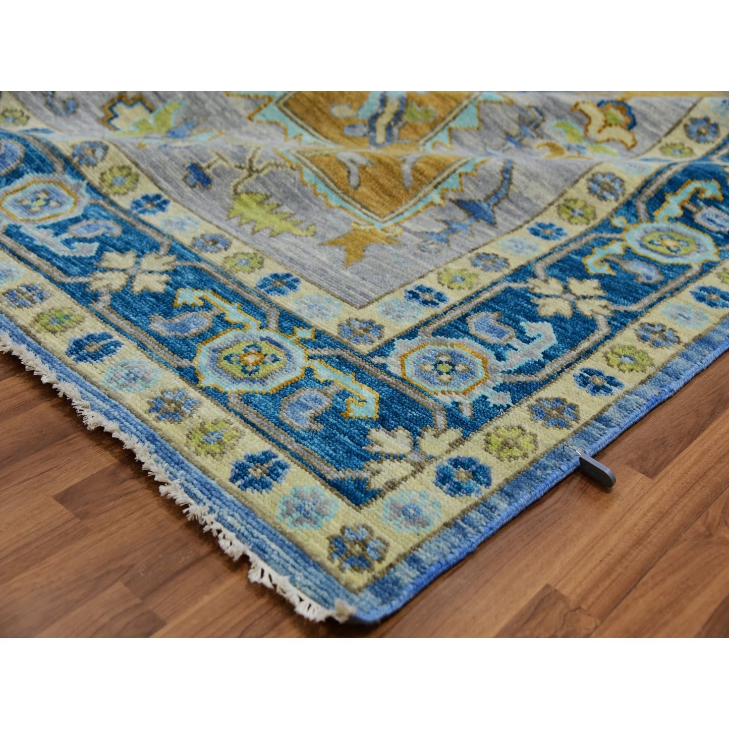 9'2"X12'2" Blue Heris Design Hand Knotted 100% Wool Vegetable Dyes Rug