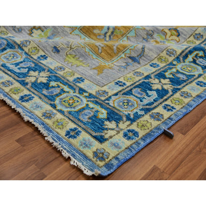 9'2"X12'2" Blue Heris Design Hand Knotted 100% Wool Vegetable Dyes Rug