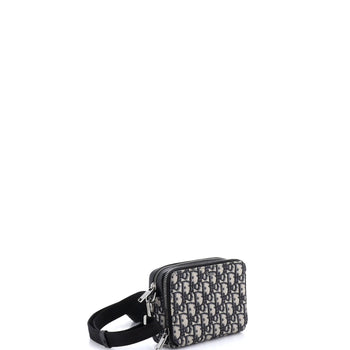 Canvas Christian Dior Double Zip Crossbody Pouch Oblique