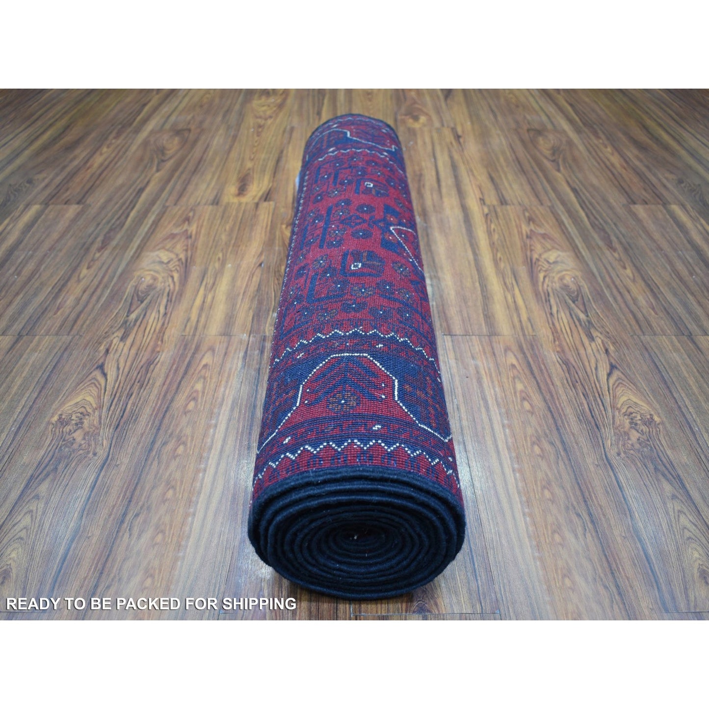 2'10"X12'8" Deep Red Afghan Khamyab Pure Wool Hand Knotted Runner Rug