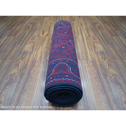 2'10"X12'8" Deep Red Afghan Khamyab Pure Wool Hand Knotted Runner Rug