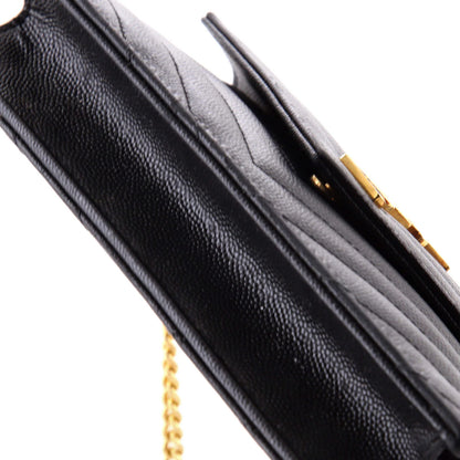 Saint Laurent Classic Monogram Wallet On Chain Matelasse Chevron Leather Small