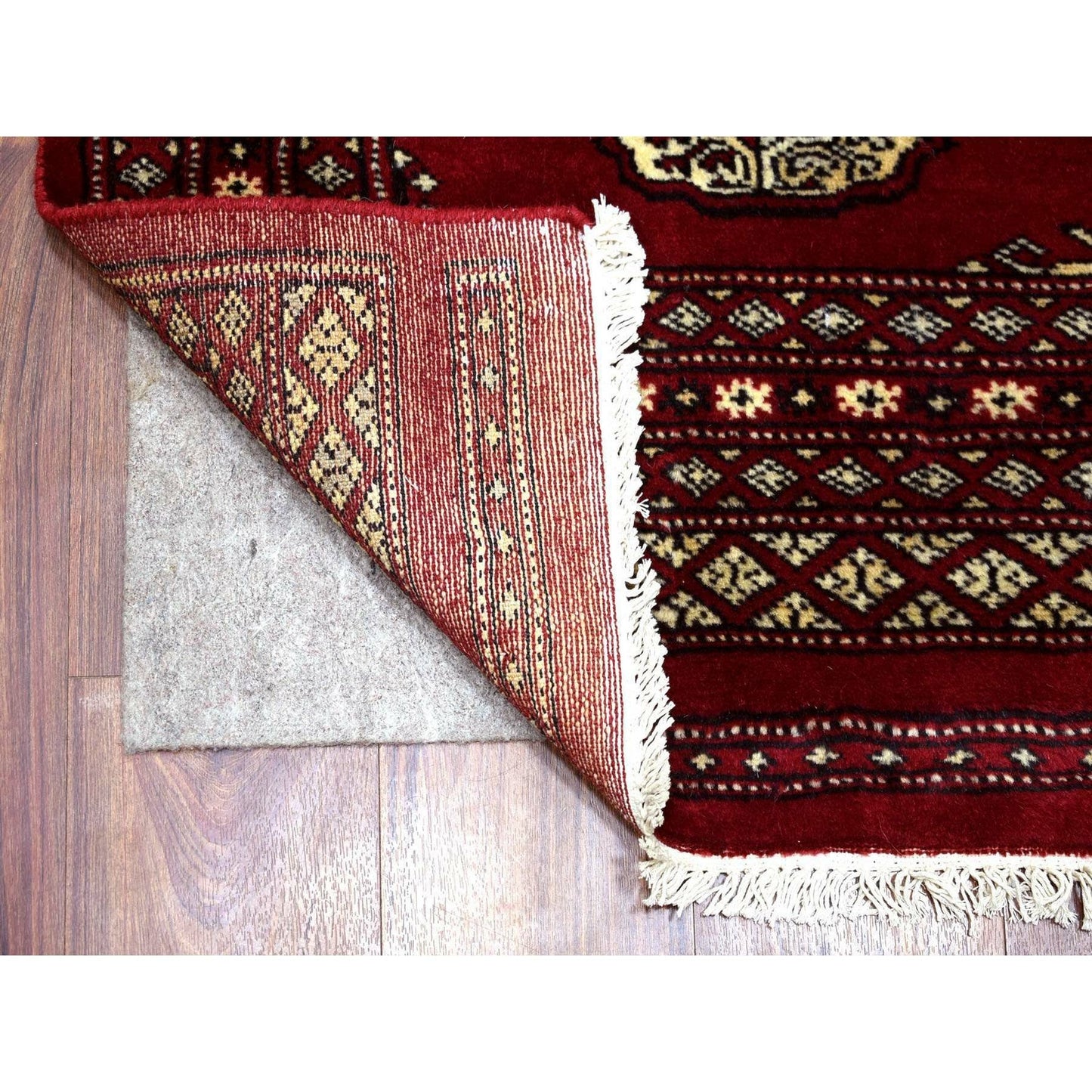 2'6"X3'9" Hand Knotted Mori Bokara Deep Red Pure Wool Oriental Rug