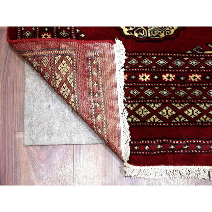 2'6"X3'9" Hand Knotted Mori Bokara Deep Red Pure Wool Oriental Rug