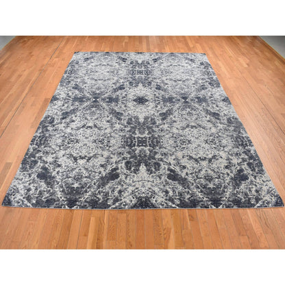9'2''X12' Black Hand Knotted Wool And Silk Modern Tie Dye Design Rug