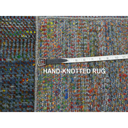 2'9"X10'2" Blue Grass Design Wool And Silk Modern Hand Knotted Runner Rug