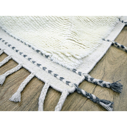 9'1"x12'3" White Moroccan Weave Natural Undyed Wool Hand Knotted Rug