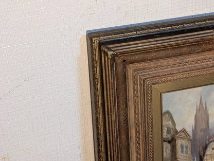 Henry Schafer (18331916) Original Oil Painting Old European Town Scene Gothic