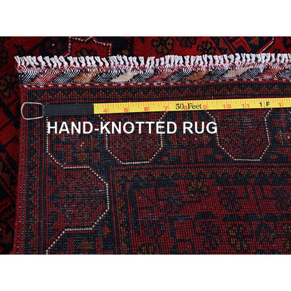 1'10"X4'10" Red Geometric Afghan Khamyab Soft Wool Hand Knotted Runner Rug