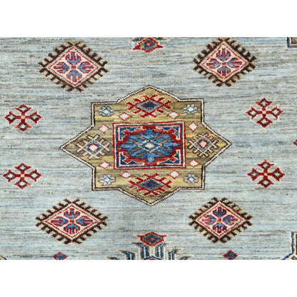 7'10"X9'10" Silver Blue Afghan Super Kazak Natural Wool Hand Knotted Rug