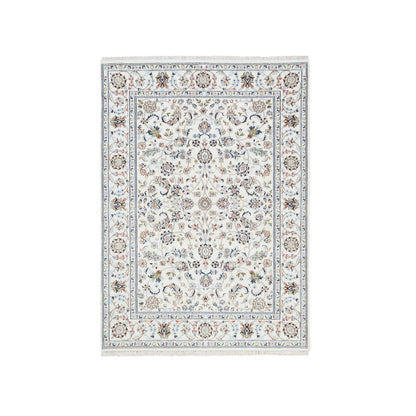 4'10"X6'8" Ivory Nain Flower Design 250 Kpsi Wool Hand Knotted Rug