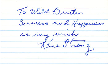 Ken Strong Autographed 3X5 Card