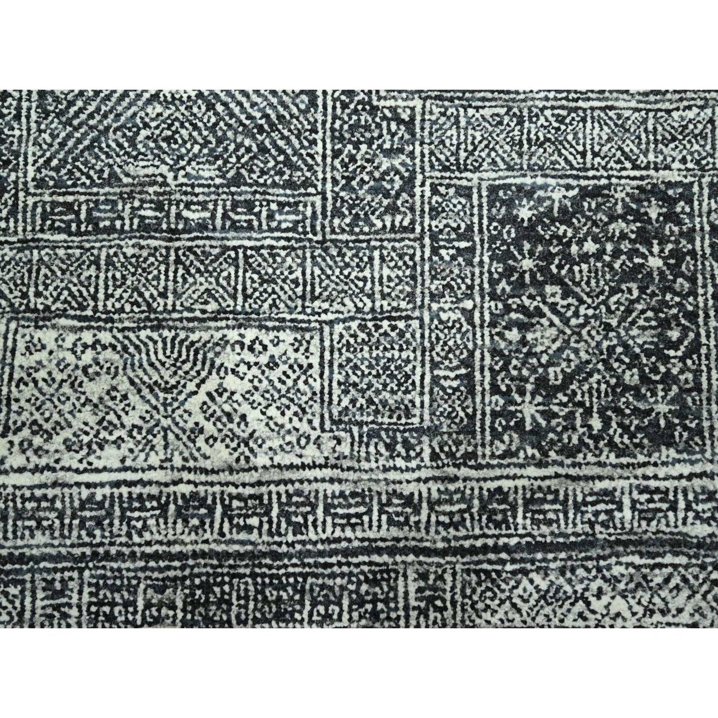 8'10"X12' Charcoal Gray Hand Knotted Wool Rug Garden Design Tone On Tone