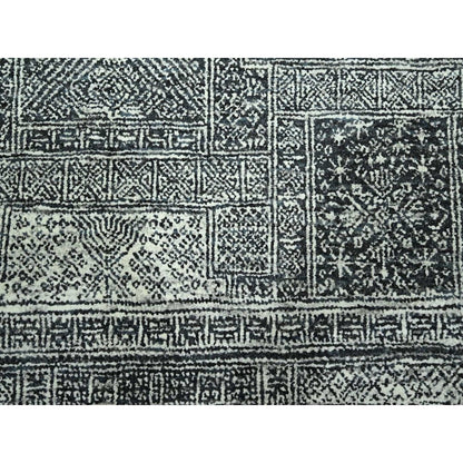 8'10"X12' Charcoal Gray Hand Knotted Wool Rug Garden Design Tone On Tone