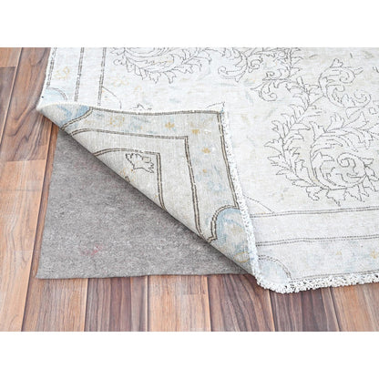 7'2"X9'10" White Natural Wool Hand Knotted Vintage Zoroastrian Karman Rug