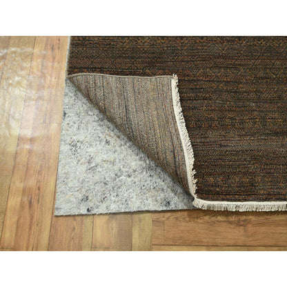 10'X14' Cinnamon Brown Modern Grass Design Hand Knotted Wool And Silk Rug