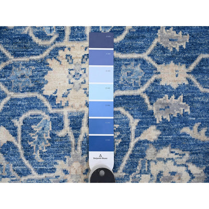 2'6"X7'9" Blue Peshawar Mahal Design Hand Knotted Runner Oriental Rug