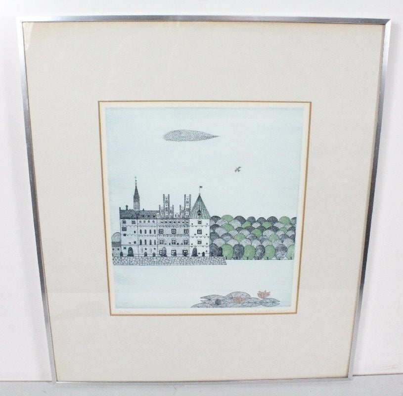 Keiko Minami Castle and Water Lilies Copperplate Etching 73/ 100 Signed