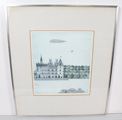 Keiko Minami Castle and Water Lilies Copperplate Etching 73/ 100 Signed