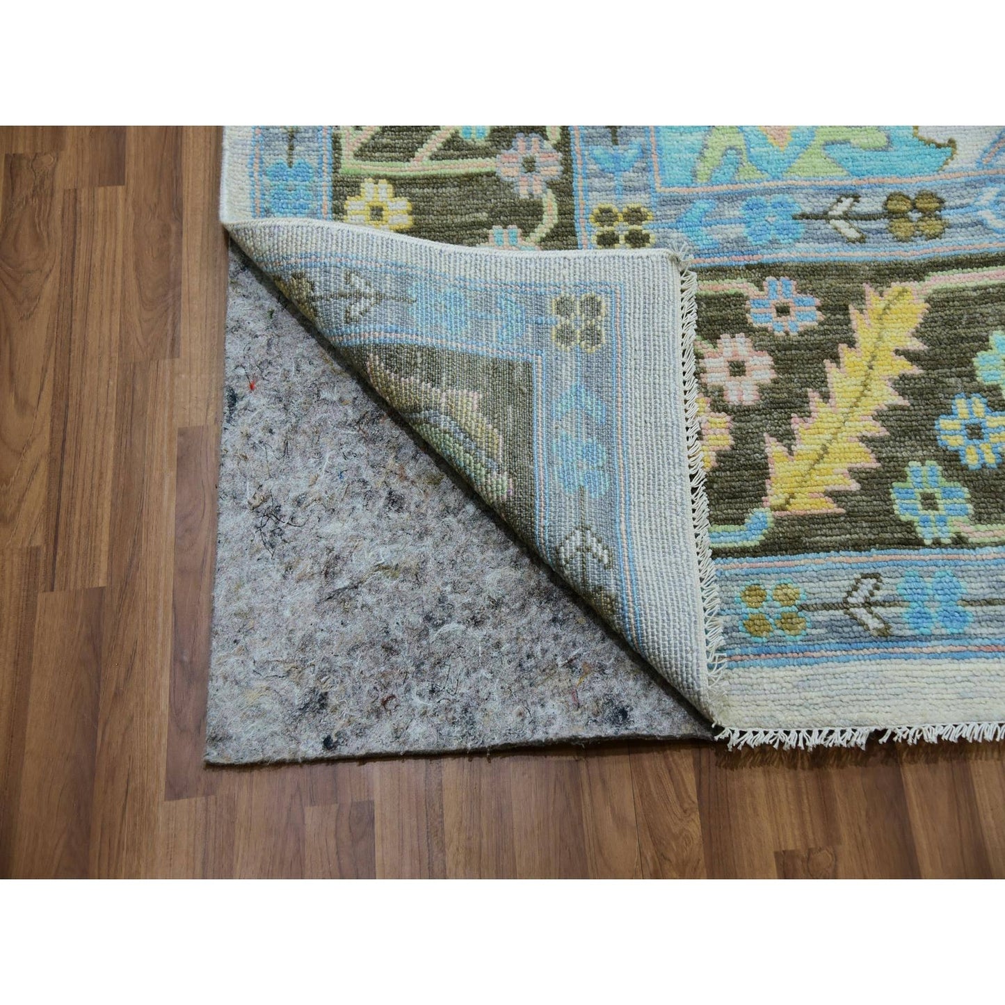 10'2"X14'1" Lace Ivory Oushak Weave And Design Pure Wool Hand Knotted Rug