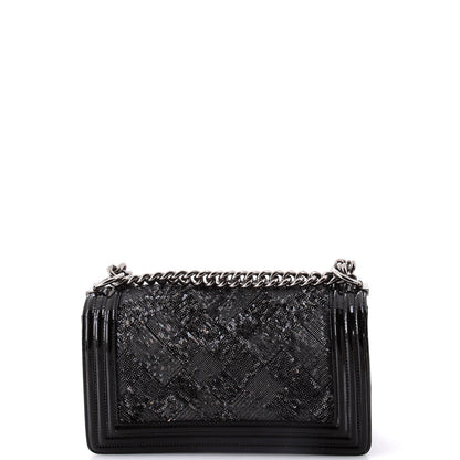 Chanel Boy Flap Bag Sequin With Patent Old Medium