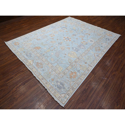 7'9"X9'9" Beau Blue Faded Out Angora Oushak Wool Weft Oriental Rug