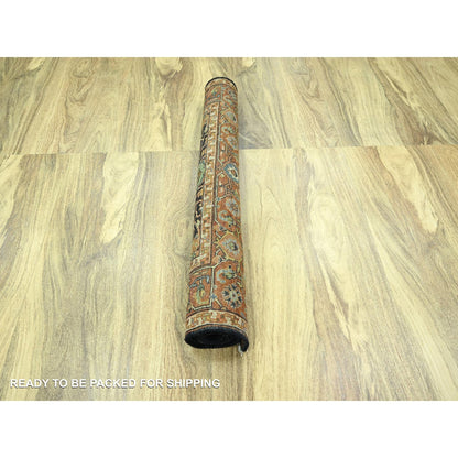 4'1"x6' Navy Blue Heris All Over Design Hand Knotted Soft Wool Pile Rug