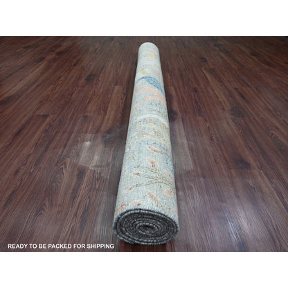 6'X12' Gray Peshawar Birds Design Hand Knotted Soft Wool Runner Rug