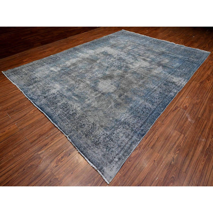 9'8"X13'3" Jet Gray Vintage Zoroastrian Karman Hand Knotted Oriental Rug