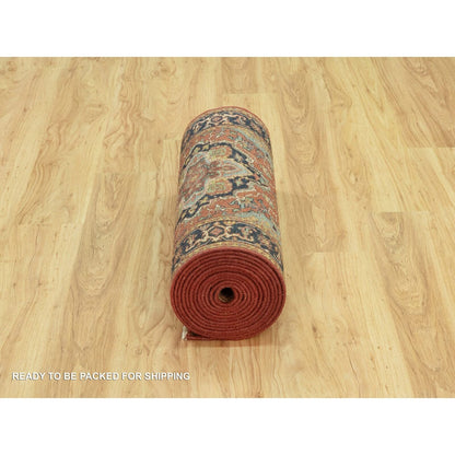 2'5"X19'9" Brick Red Wool Hand Knotted Heris Re-Creation Xl Runner Rug