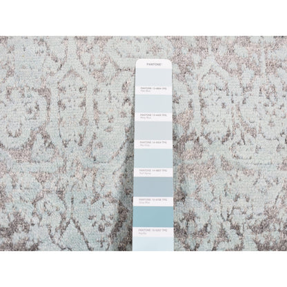 2'7"X9'9" Green Zoroastrian Design Hand Knotted Wool And Silk Runner Rug