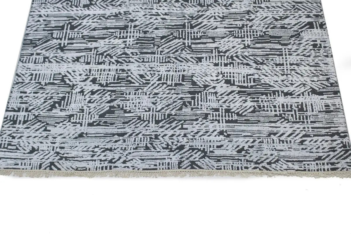 8x10 Hand-Carved Dark Grey Wool Modern Oriental Rug High-Low Relief Carpet