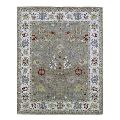8'1"X10'1" Stone Gray Agra With Ziegler Design Hand Knotted Pure Wool Rug