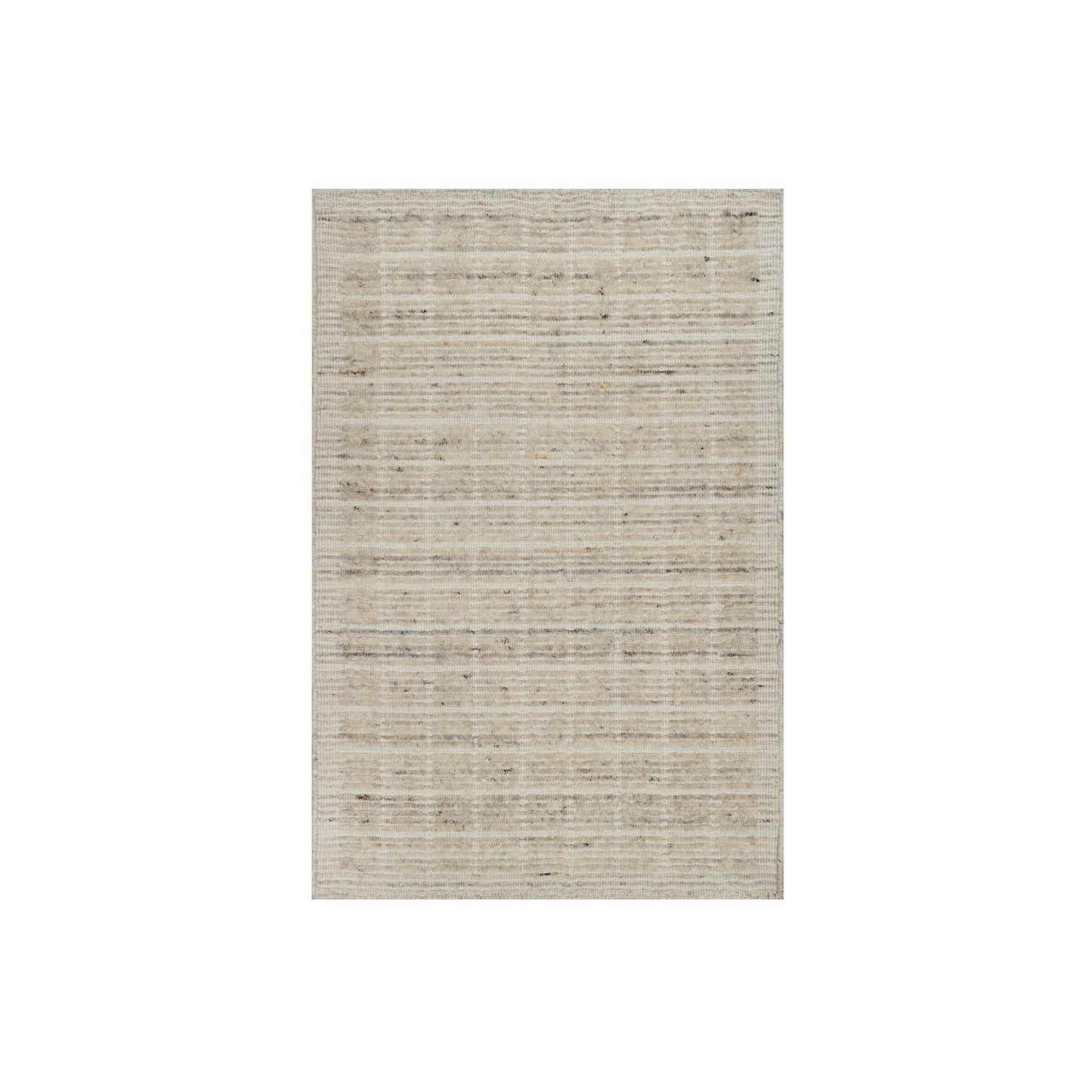 Knotted 2'x3'1" Ivory Modern Mat Rug Plain Decor Box Design Wool Loomed
