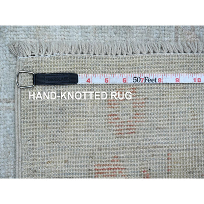 3'x4'10" Light Gray Afghan Angora Oushak Leaf Design Hand Knotted Wool Rug