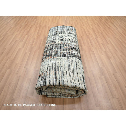 8'X10'3" Black With Beige Abstract Galaxy Design Wool Hand Knotted Rug