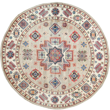 7'10"X7'10" Caucasian Afghan Special Kazak Hand Knotted Round Wool Rug