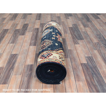 3'X18'6" Yale Blue Soft Wool Hand Knotted Special Kazak Xl Runner Rug