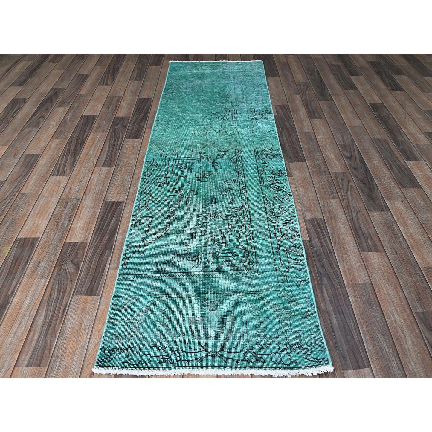 2'3"X7'5" Green Overdyed Vintage Zoroastrian Hand Knotted Wool Runner Rug